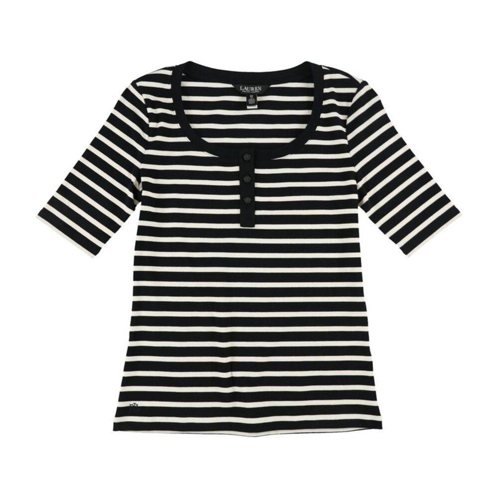 Ralph Lauren Womens Striped Elbow-Sleeve Henley Shirt, NWT
